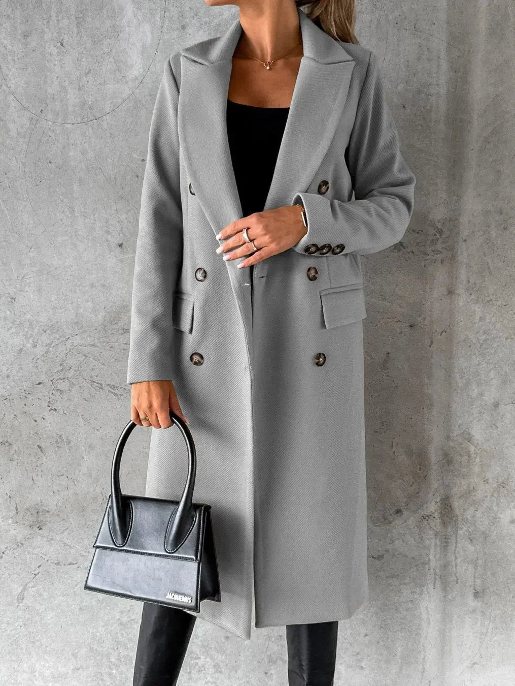 Velnoria – Cappotto a maniche lunghe con colletto a revers e dettagli con bottoni