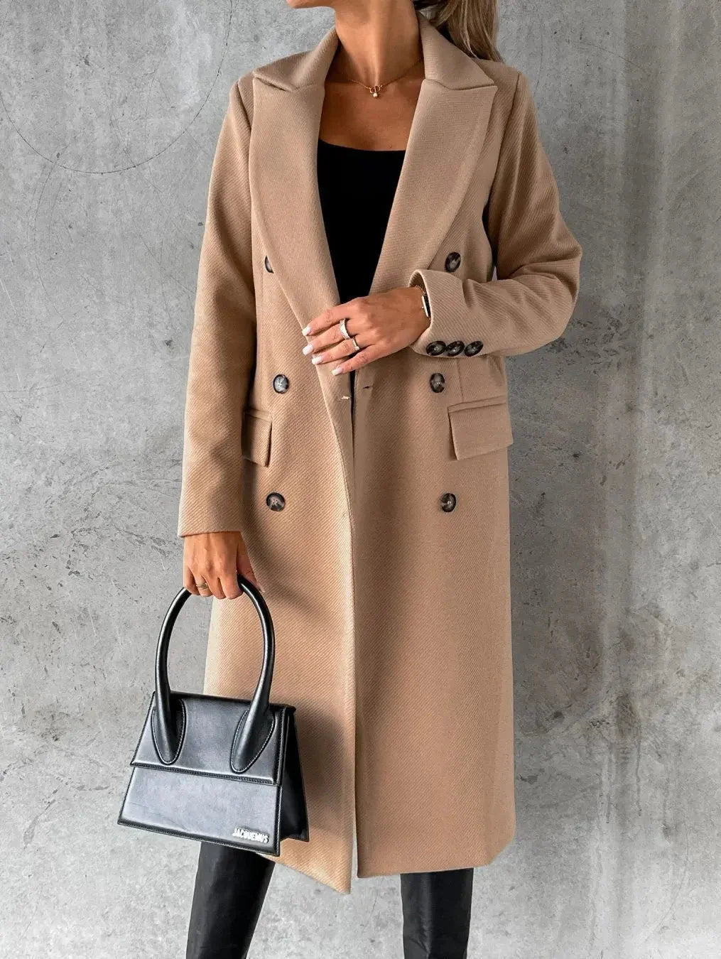 Velnoria – Cappotto a maniche lunghe con colletto a revers e dettagli con bottoni
