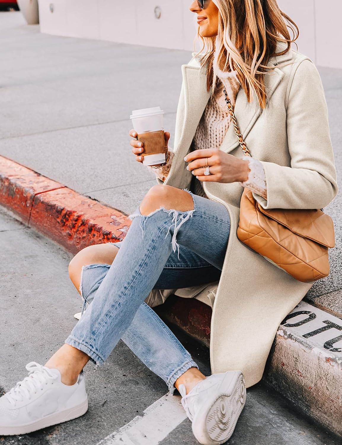 Avelqessa – Long Double-Breasted Coat with Notched Lapels