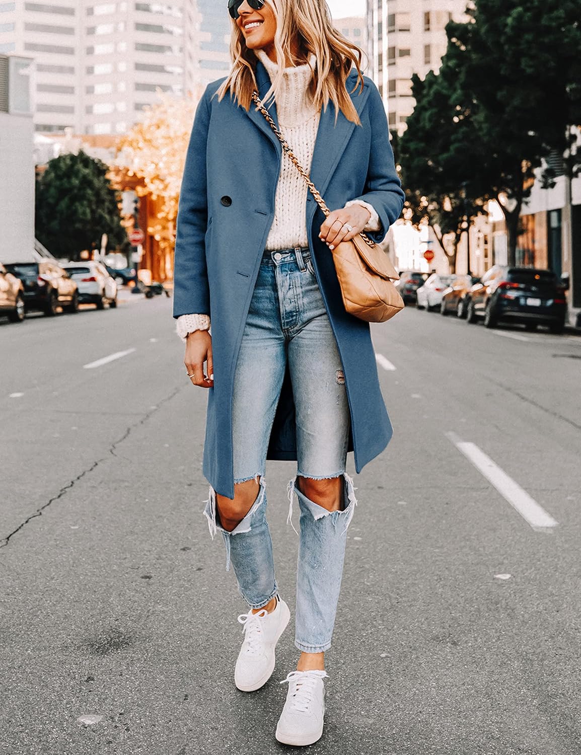 Avelqessa – Long Double-Breasted Coat with Notched Lapels