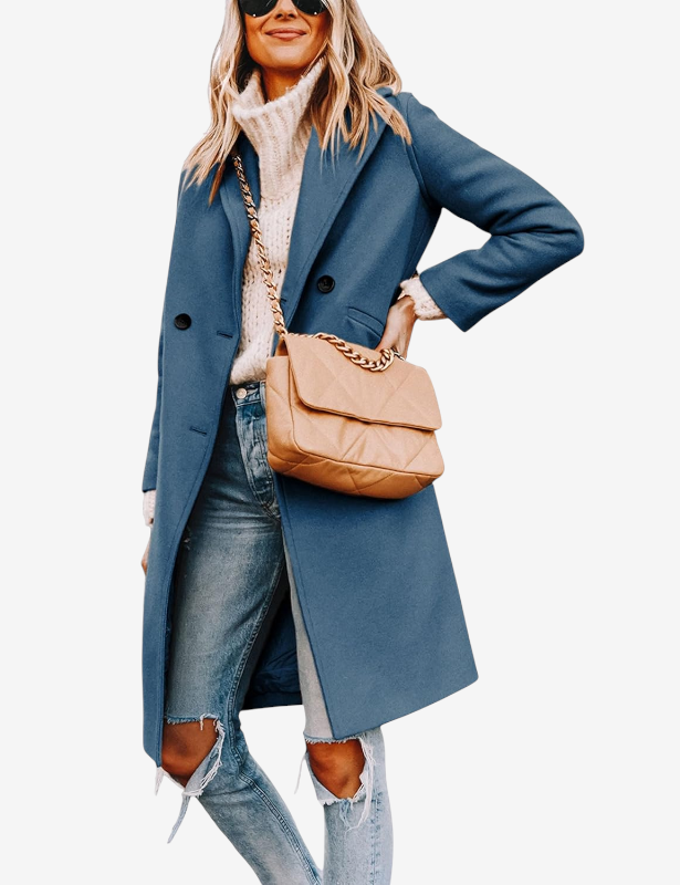 Avelqessa – Long Double-Breasted Coat with Notched Lapels
