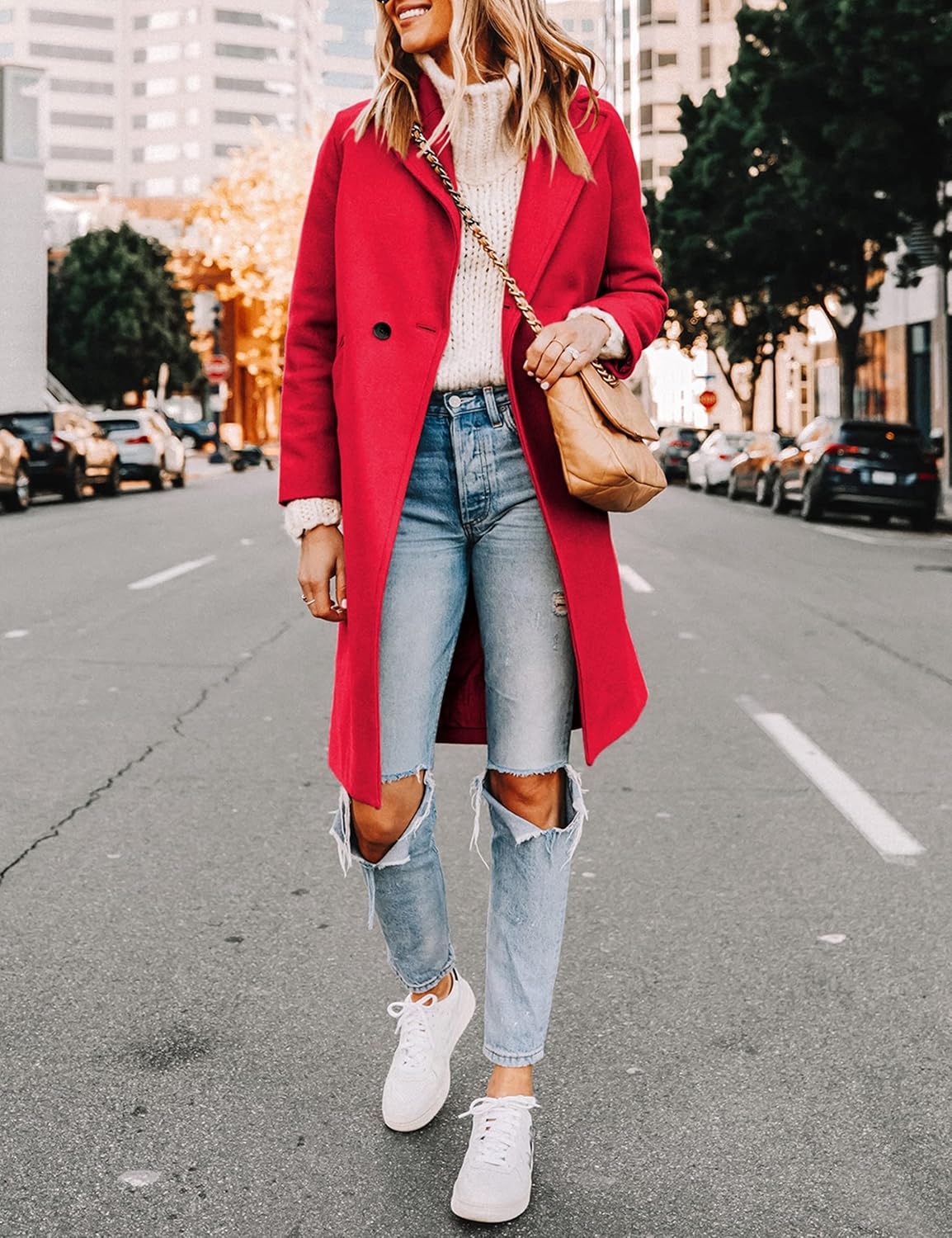 Avelqessa – Long Double-Breasted Coat with Notched Lapels