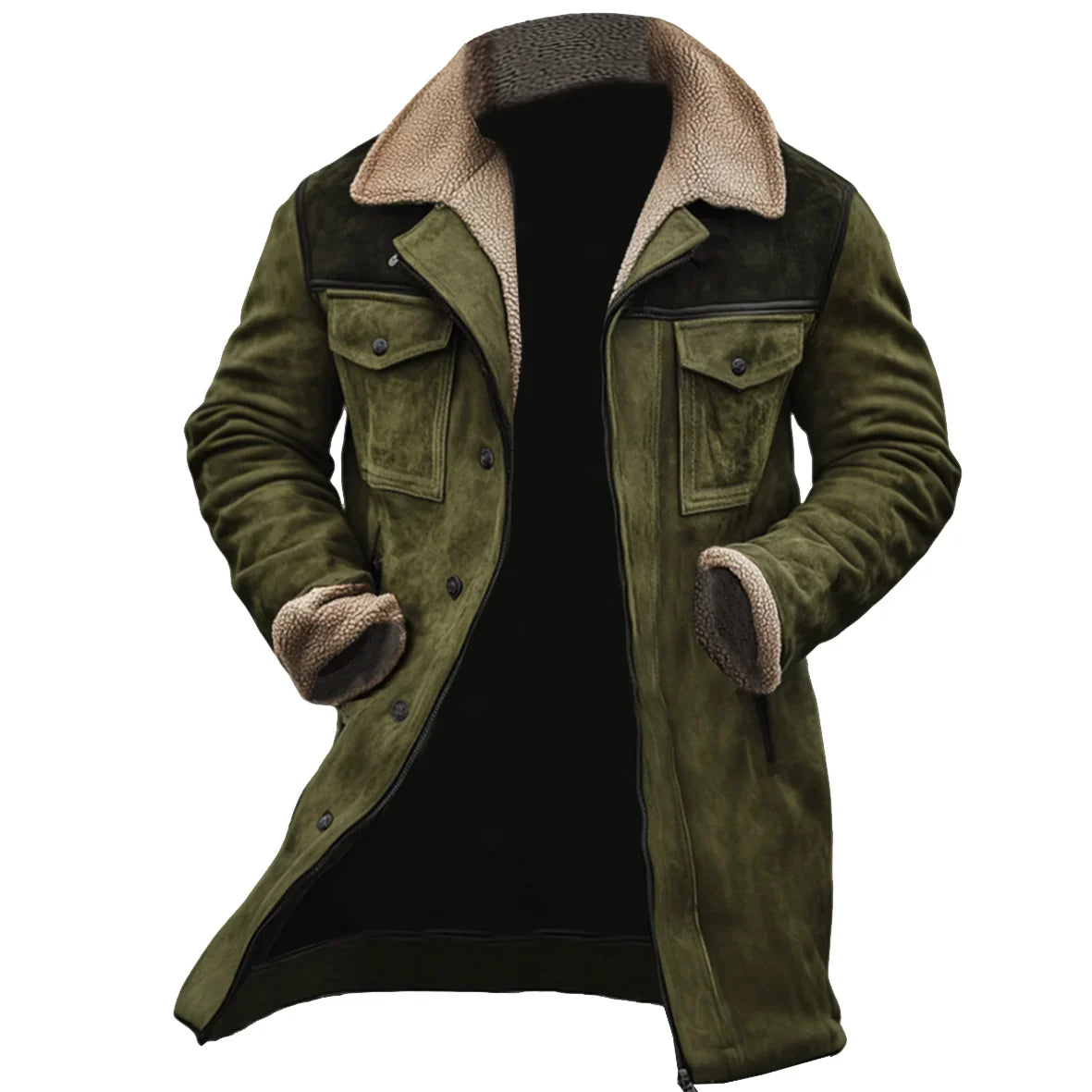 Varellune – Mid-Thigh Coat with Shearling-Style Collar and Cuffs