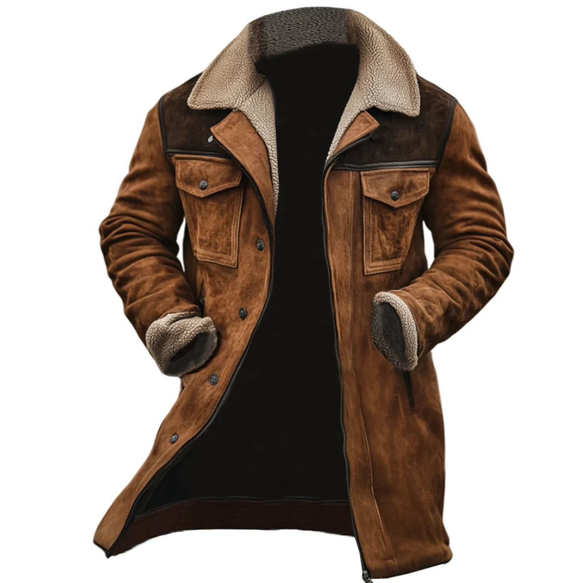 Varellune – Mid-Thigh Coat with Shearling-Style Collar and Cuffs