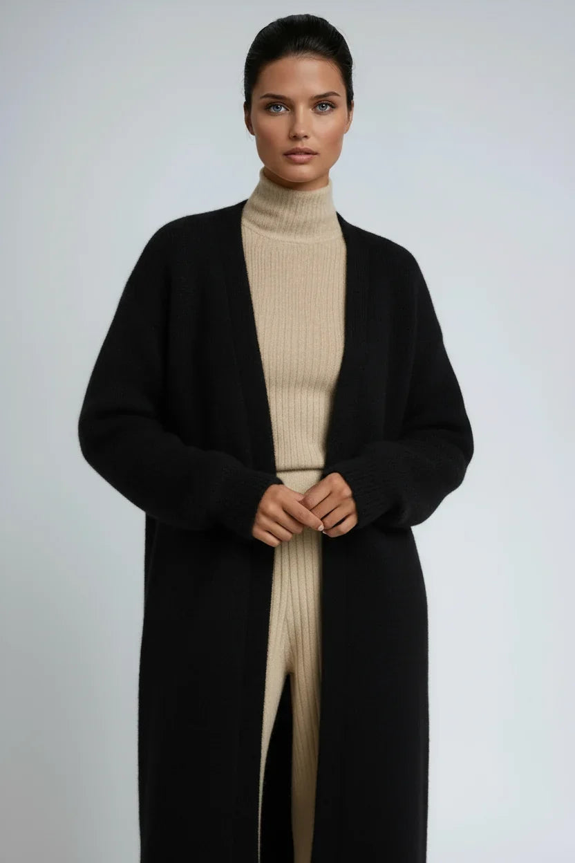 Knitley - Long Open Front Cardigan with Dropped Shoulders