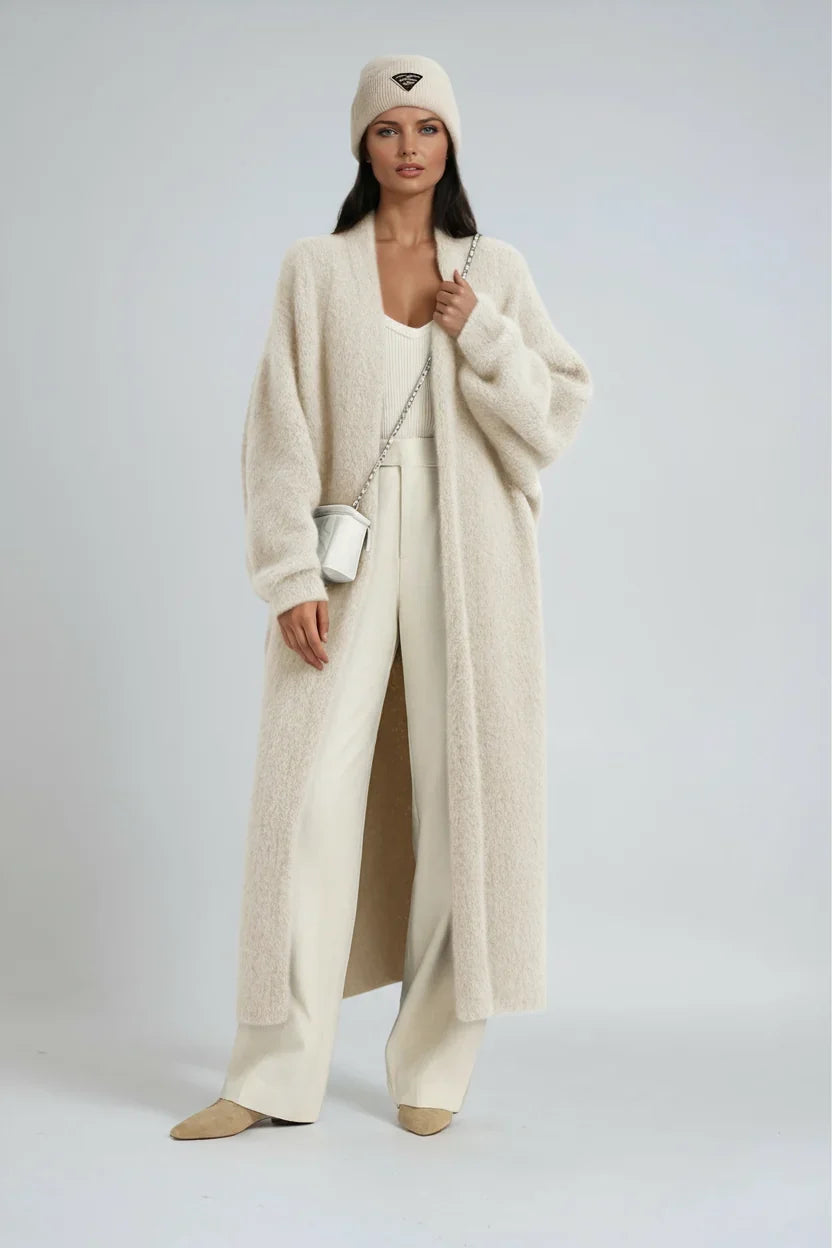 Knitley - Long Open Front Cardigan with Dropped Shoulders