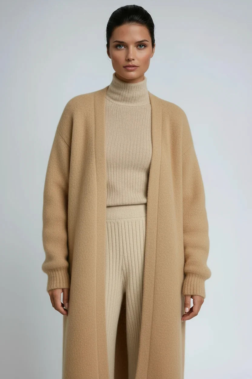 Knitley - Long Open Front Cardigan with Dropped Shoulders