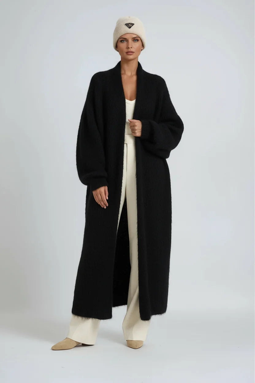 Knitley - Long Open Front Cardigan with Dropped Shoulders