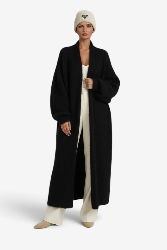 Knitley - Long Open Front Cardigan with Dropped Shoulders