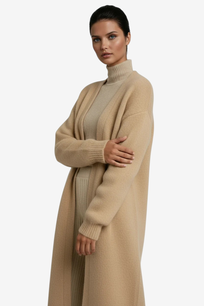 Knitley - Long Open Front Cardigan with Dropped Shoulders