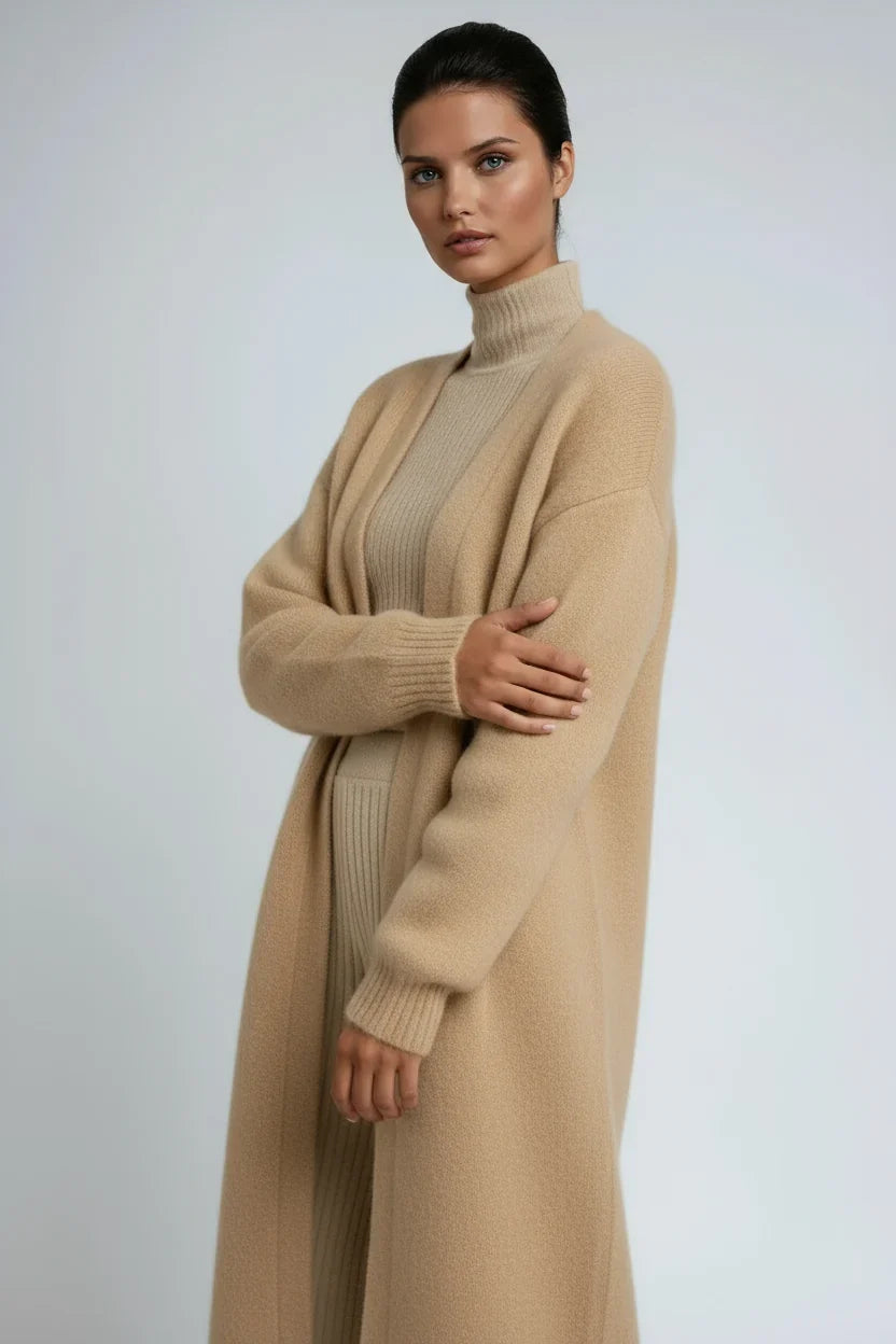 Knitley - Long Open Front Cardigan with Dropped Shoulders