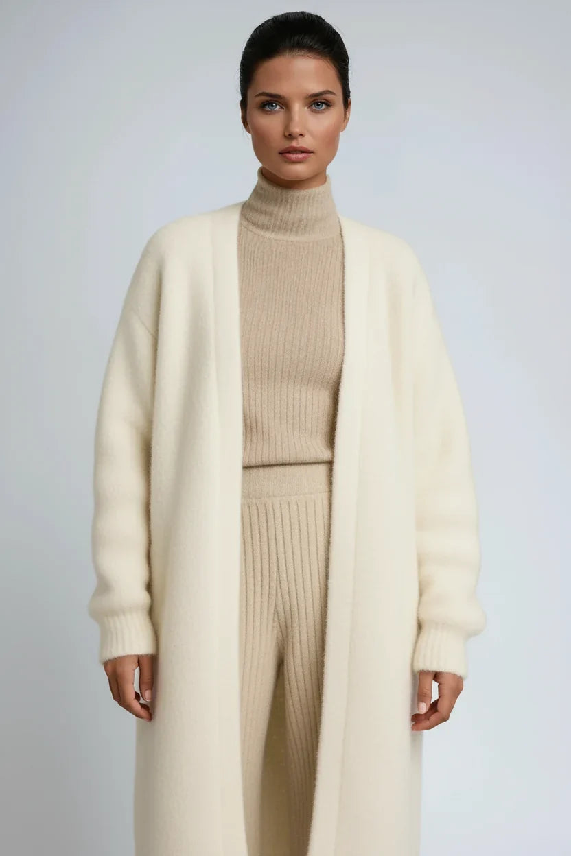 Knitley - Long Open Front Cardigan with Dropped Shoulders
