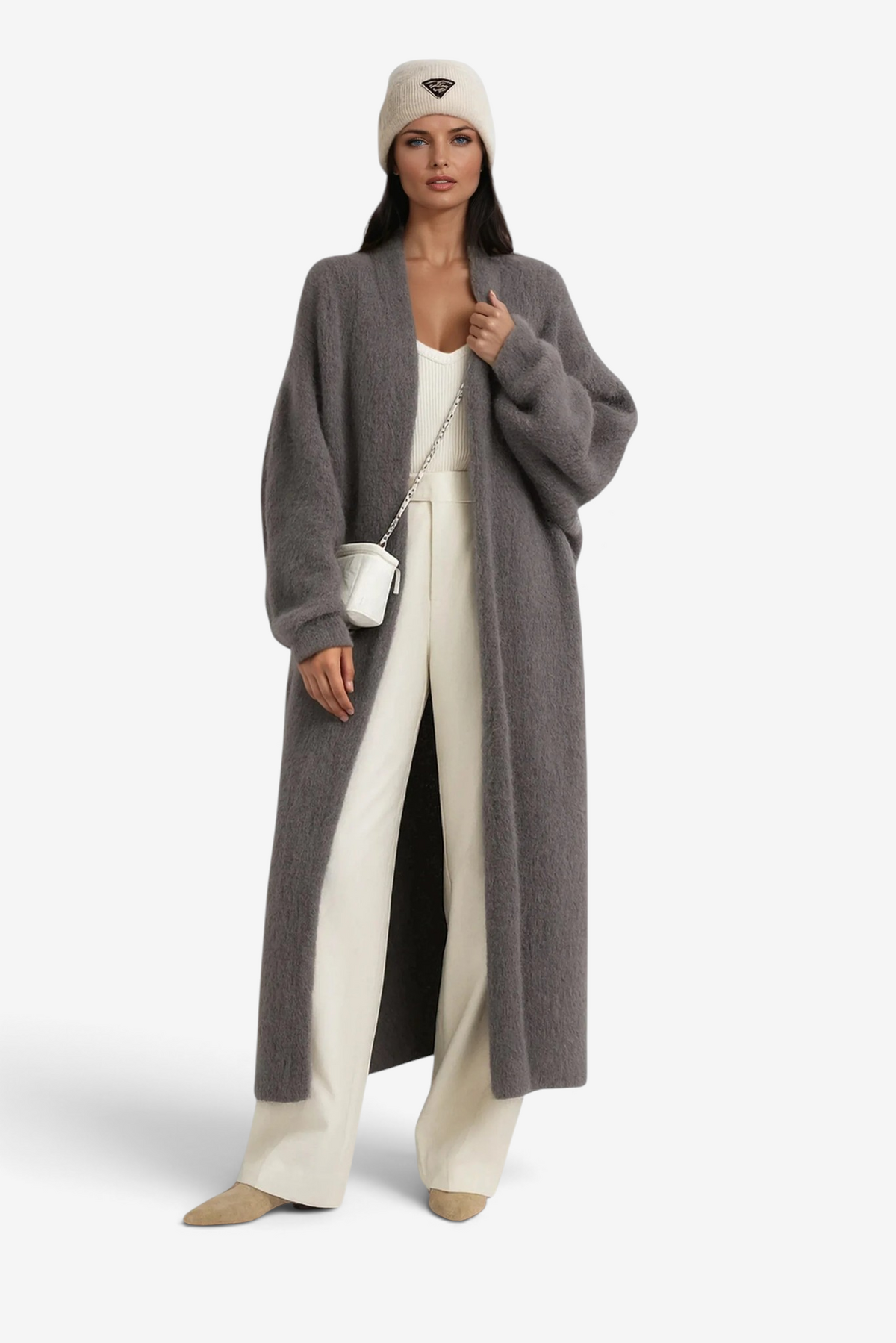 Knitley - Long Open Front Cardigan with Dropped Shoulders