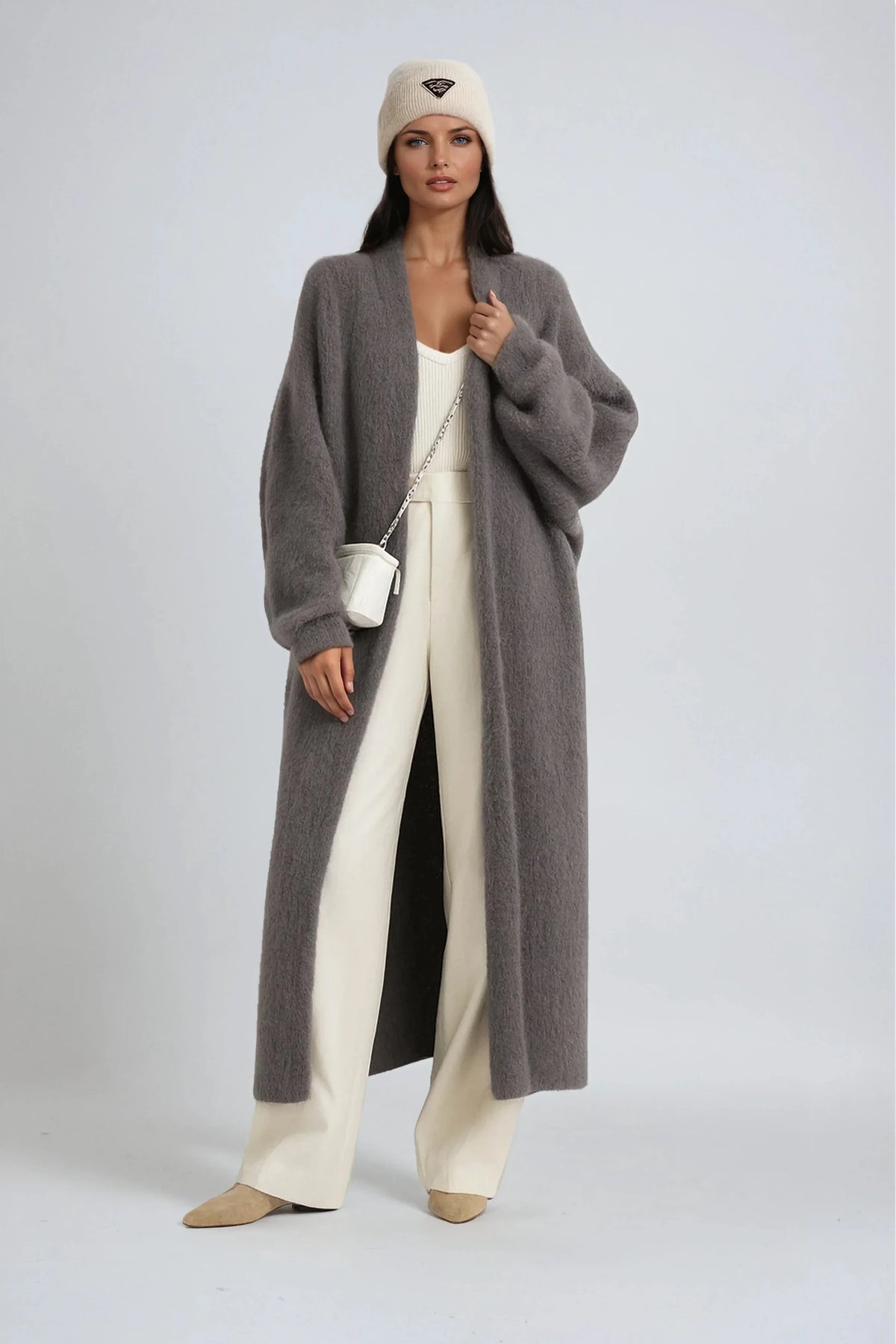 Knitley - Long Open Front Cardigan with Dropped Shoulders
