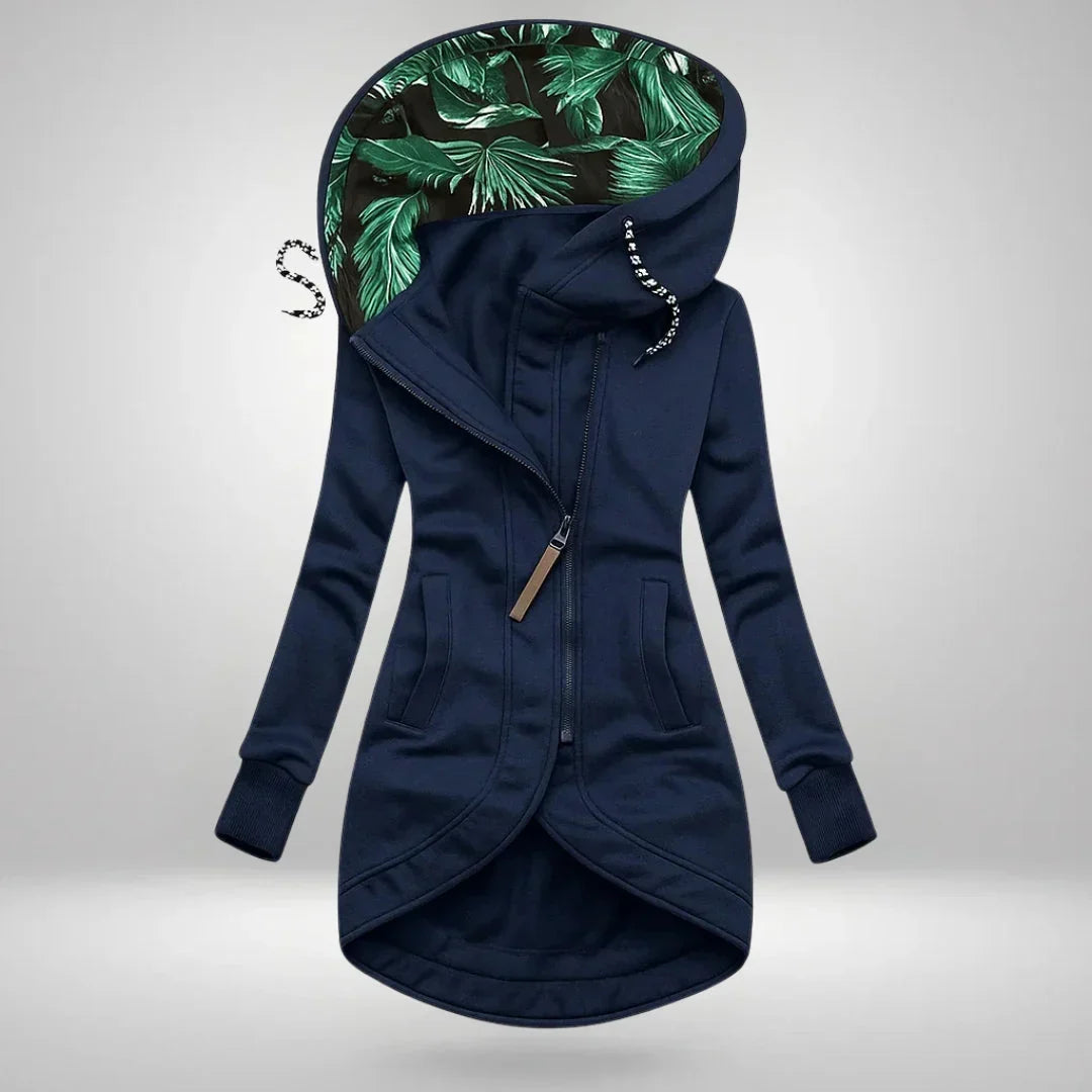 Qelvaris – Hooded Long Coat with Front Zipper