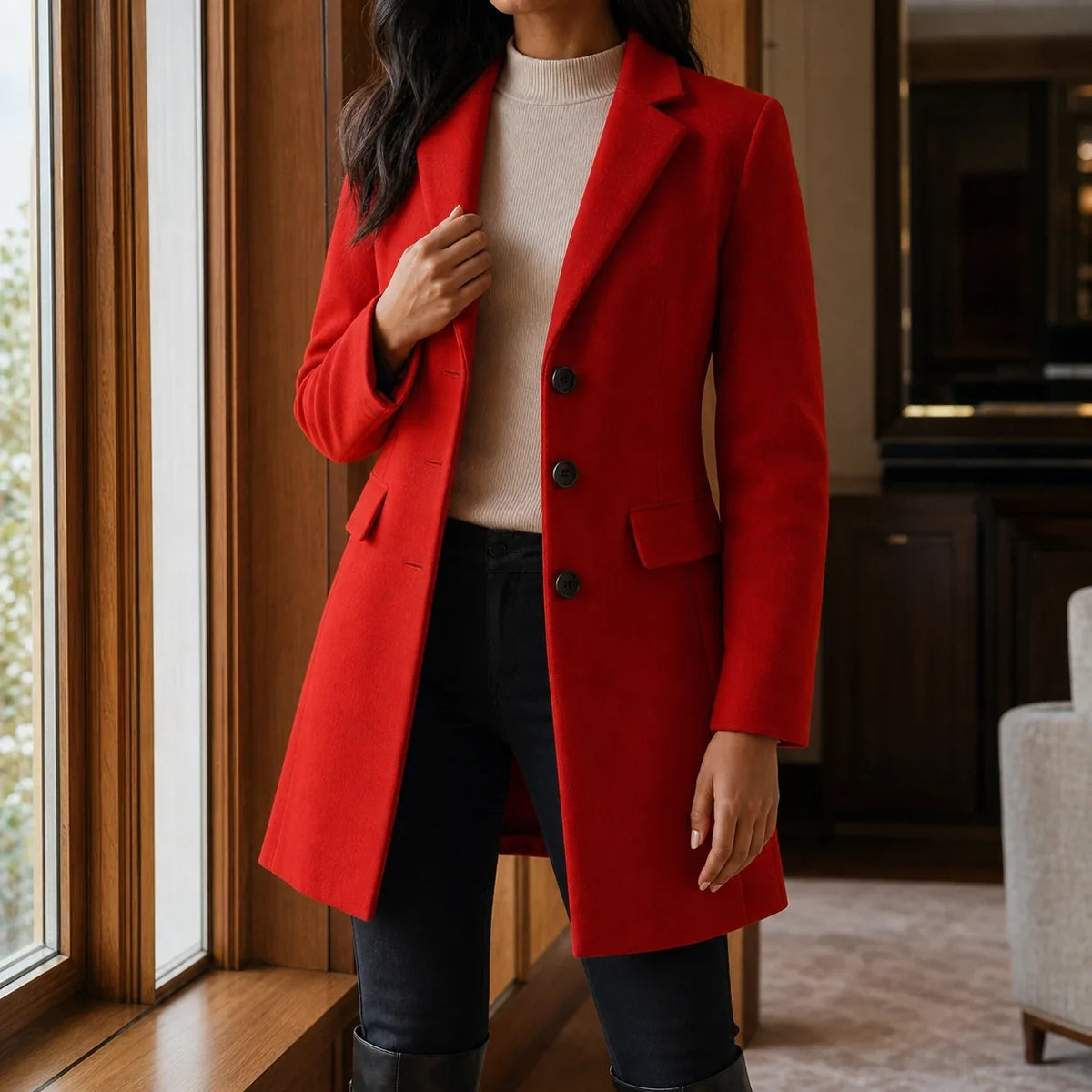 Zorevian – Cappotto sartoriale di media lunghezza con revers dentellati