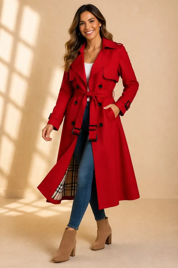 Norvella – Gabardina de manga larga con cuello de solapa