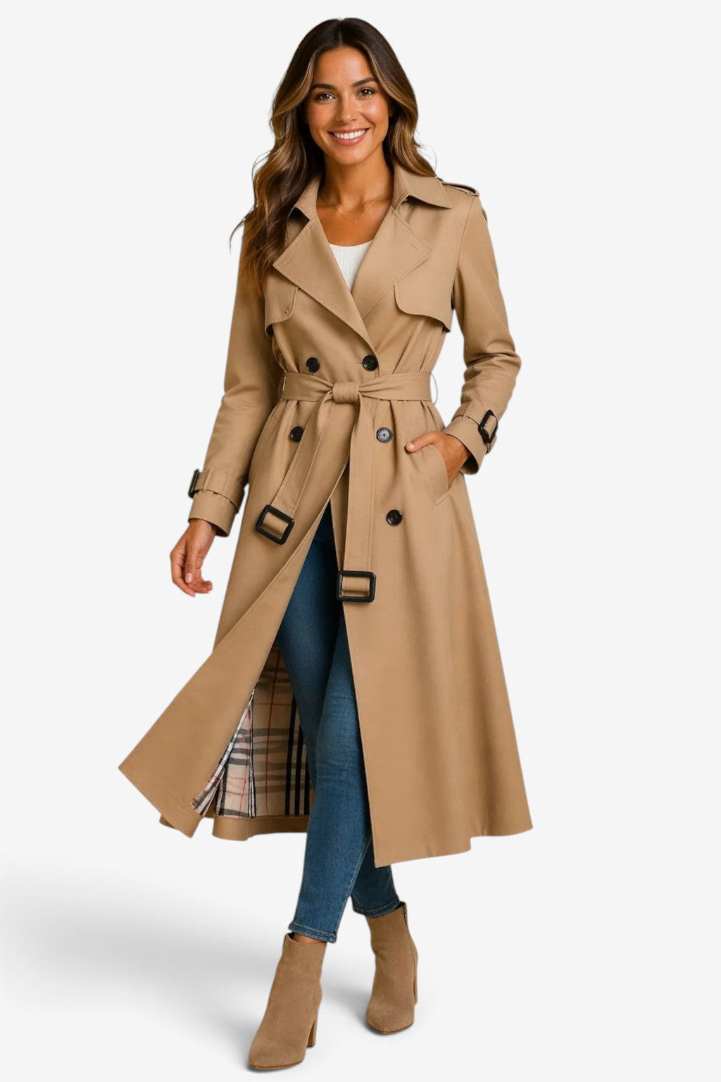 Norvella – Gabardina de manga larga con cuello de solapa