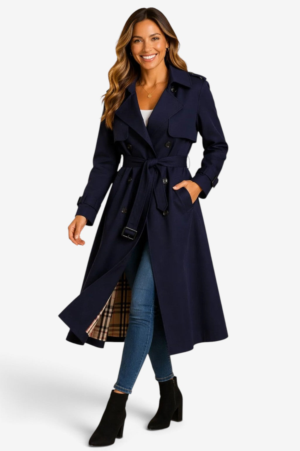 Norvella – Gabardina de manga larga con cuello de solapa