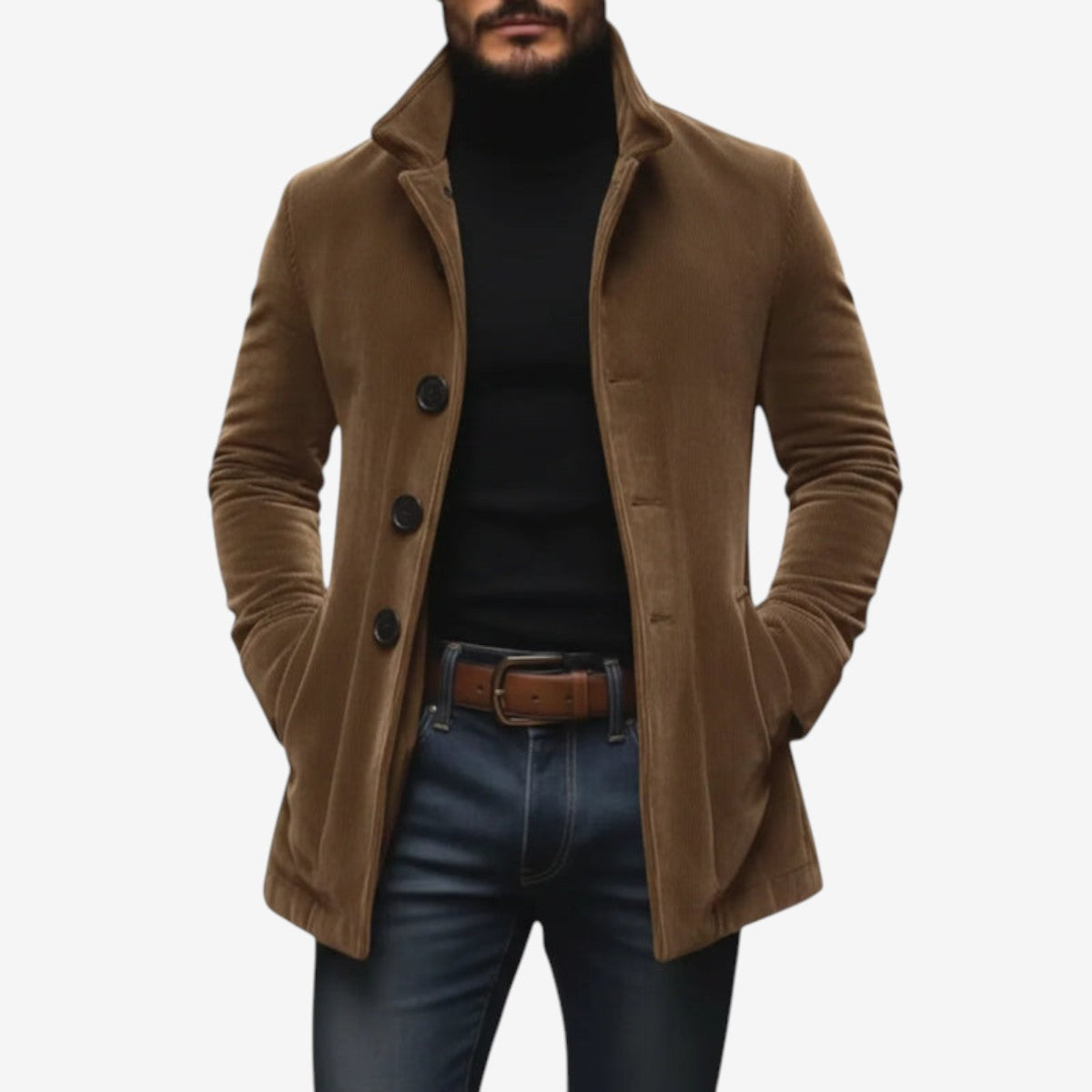 Weltley - Men's Coat with Stand Collar and Side Welt Pockets