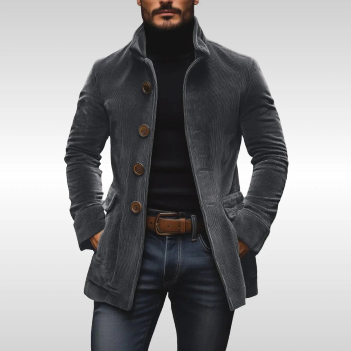 Weltley - Men's Coat with Stand Collar and Side Welt Pockets