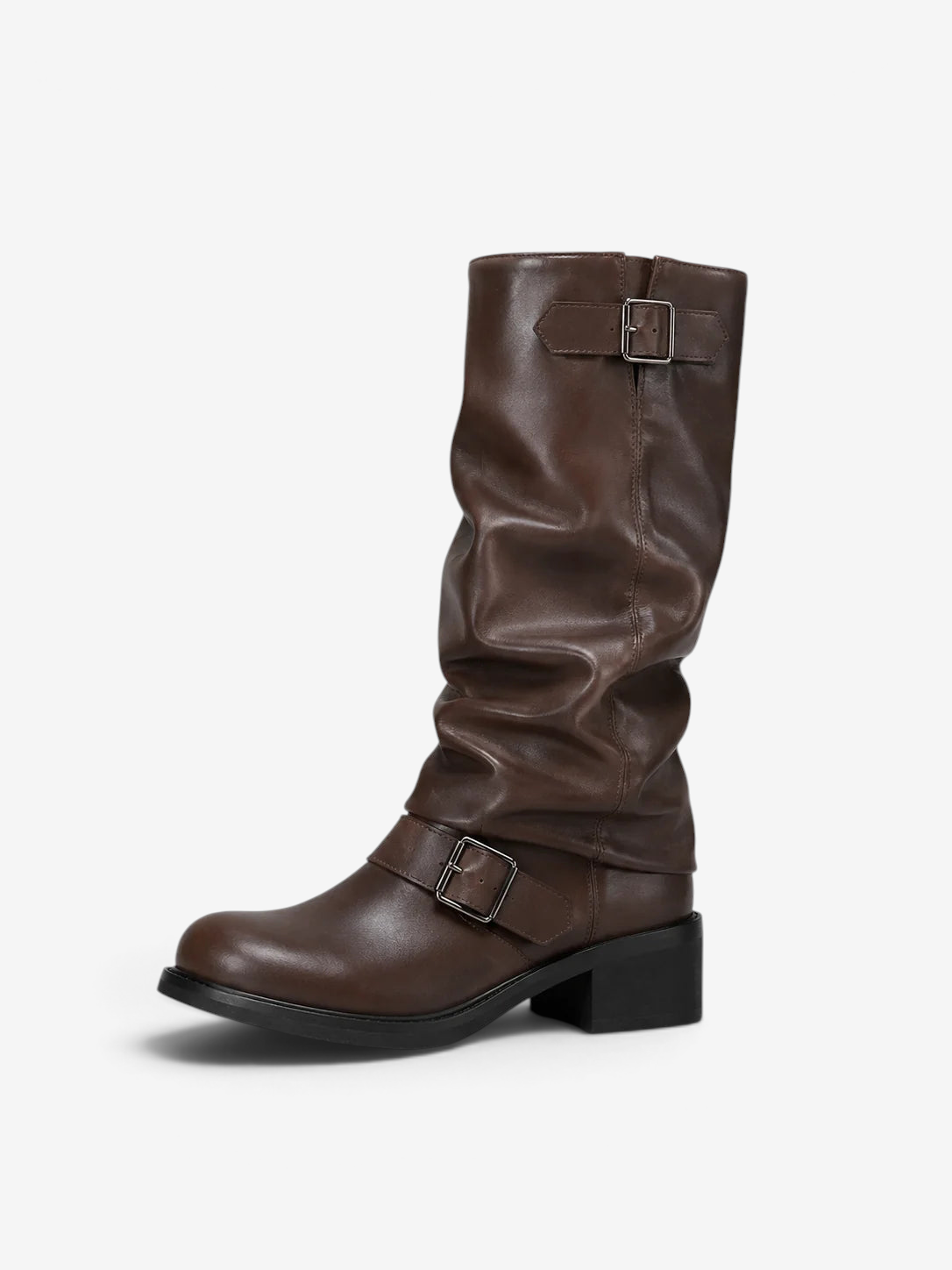 Stridefold - Botas altas con caña fruncida y dos hebillas decorativas