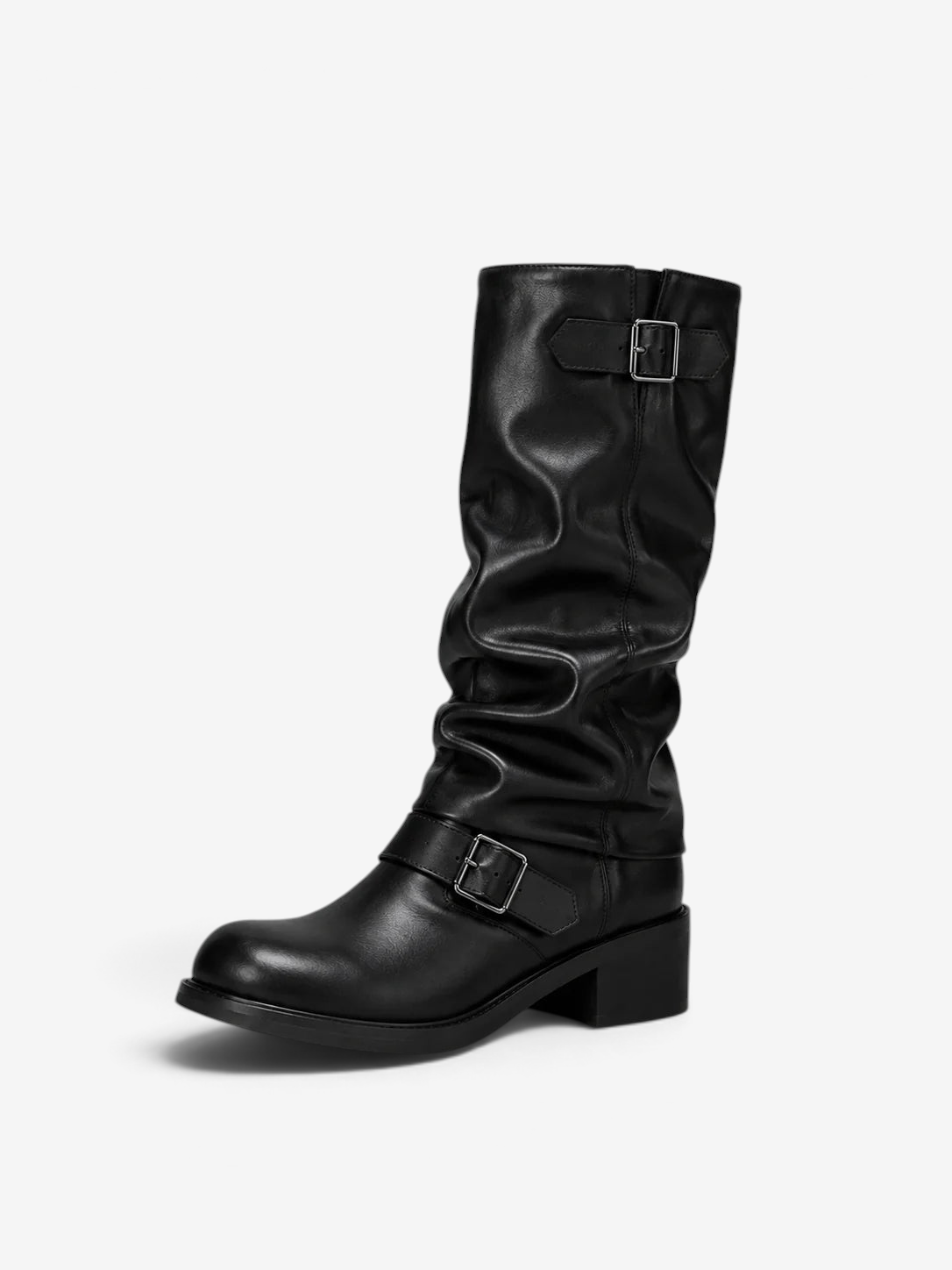 Stridefold - Botas altas con caña fruncida y dos hebillas decorativas
