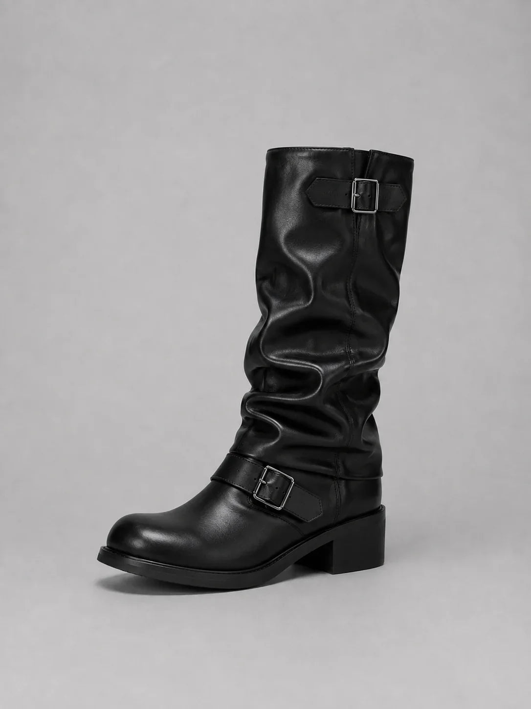Stridefold - Botas altas con caña fruncida y dos hebillas decorativas