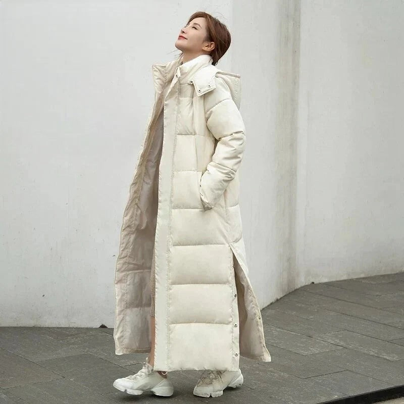 Virelza – Long Quilted Hooded Coat with Loose Fit