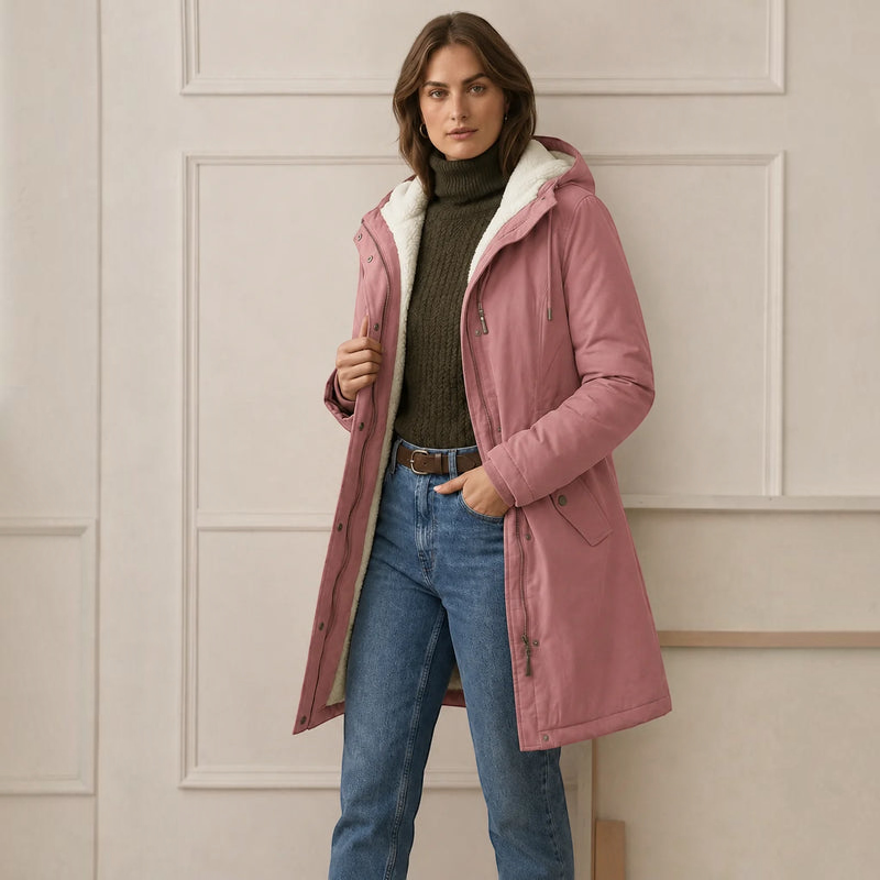 Qelvaris – Mid-Thigh Parka with Fixed Hood and Structured Waist