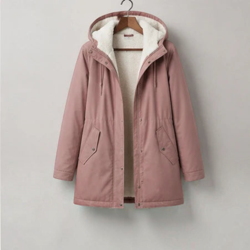 Qelvaris – Mid-Thigh Parka with Fixed Hood and Structured Waist