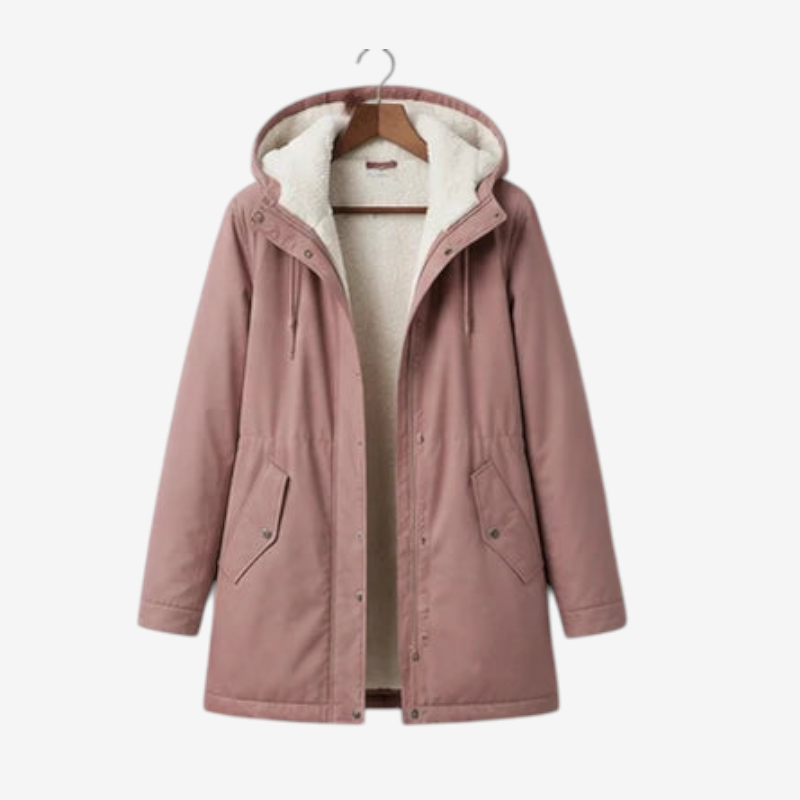 Qelvaris – Mid-Thigh Parka with Fixed Hood and Structured Waist