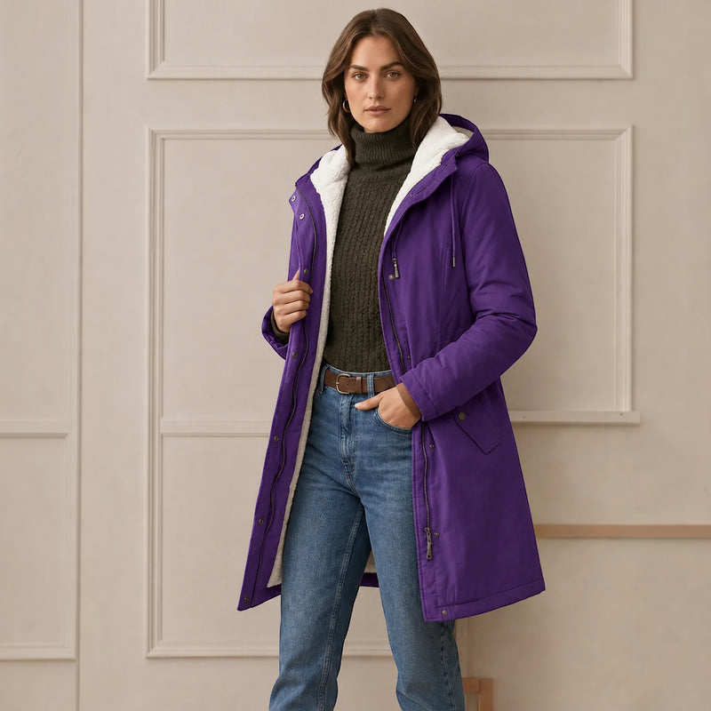 Qelvaris – Mid-Thigh Parka with Fixed Hood and Structured Waist