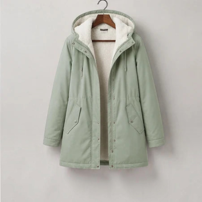 Qelvaris – Mid-Thigh Parka with Fixed Hood and Structured Waist