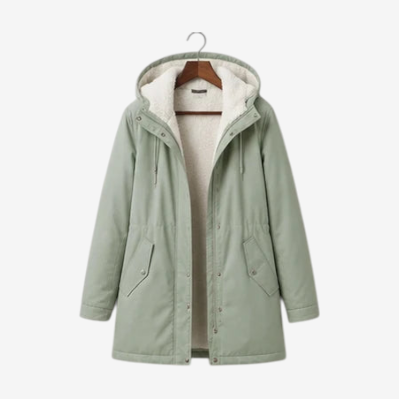 Qelvaris – Mid-Thigh Parka with Fixed Hood and Structured Waist