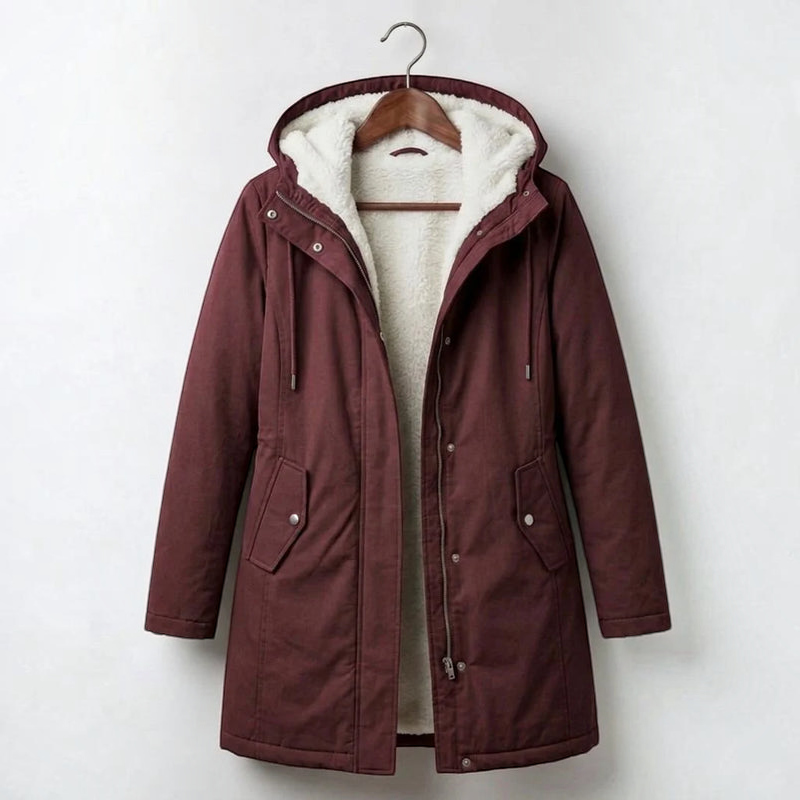 Qelvaris – Mid-Thigh Parka with Fixed Hood and Structured Waist