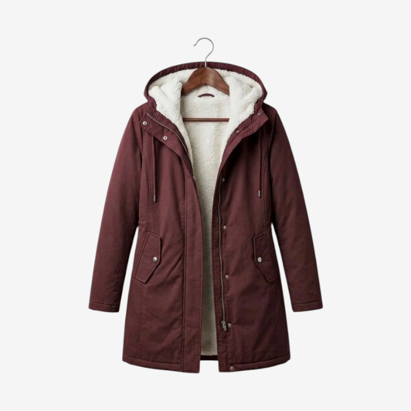 Qelvaris – Mid-Thigh Parka with Fixed Hood and Structured Waist