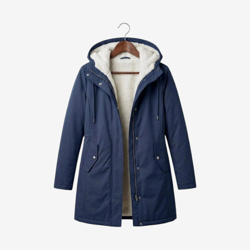 Qelvaris – Mid-Thigh Parka with Fixed Hood and Structured Waist