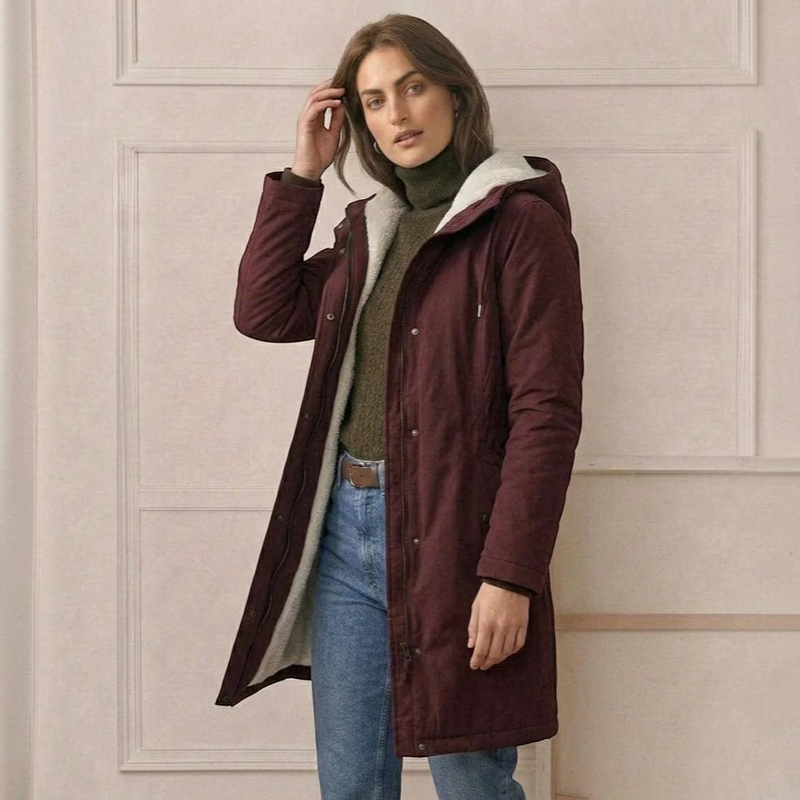 Qelvaris – Mid-Thigh Parka with Fixed Hood and Structured Waist
