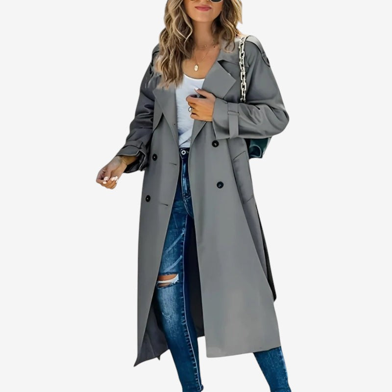 Qelvarin – Mid-Length Double-Breasted Trench Coat
