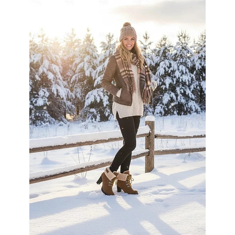 Foldara - Women's Lace-Up Ankle Boots with Stacked