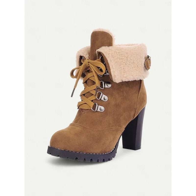 Foldara - Women's Lace-Up Ankle Boots with Stacked