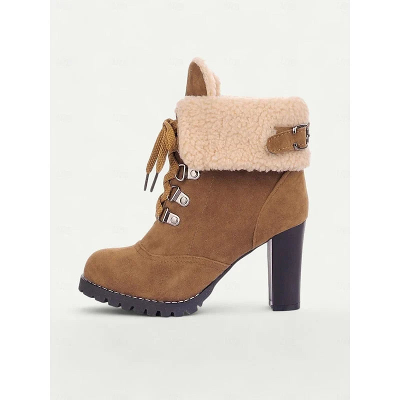 Foldara - Women's Lace-Up Ankle Boots with Stacked