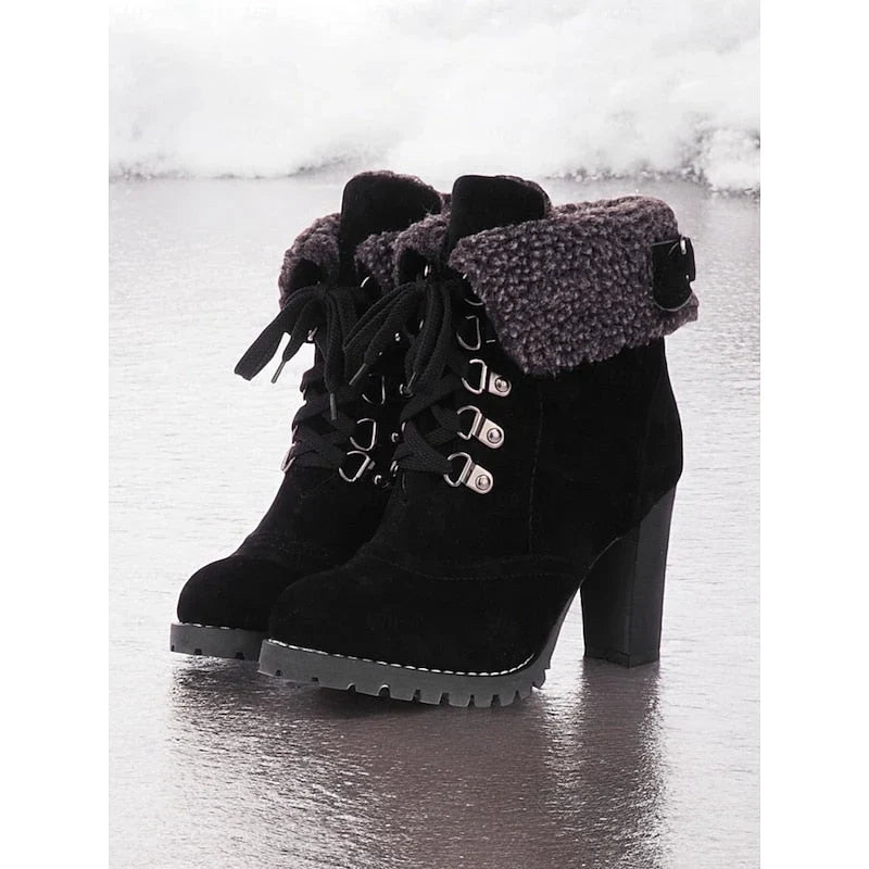 Foldara - Women's Lace-Up Ankle Boots with Stacked