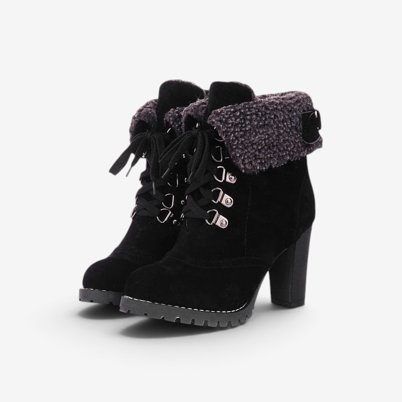 Foldara - Women's Lace-Up Ankle Boots with Stacked