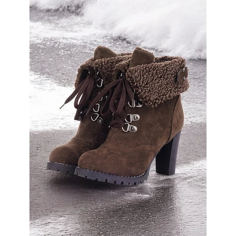 Foldara - Women's Lace-Up Ankle Boots with Stacked