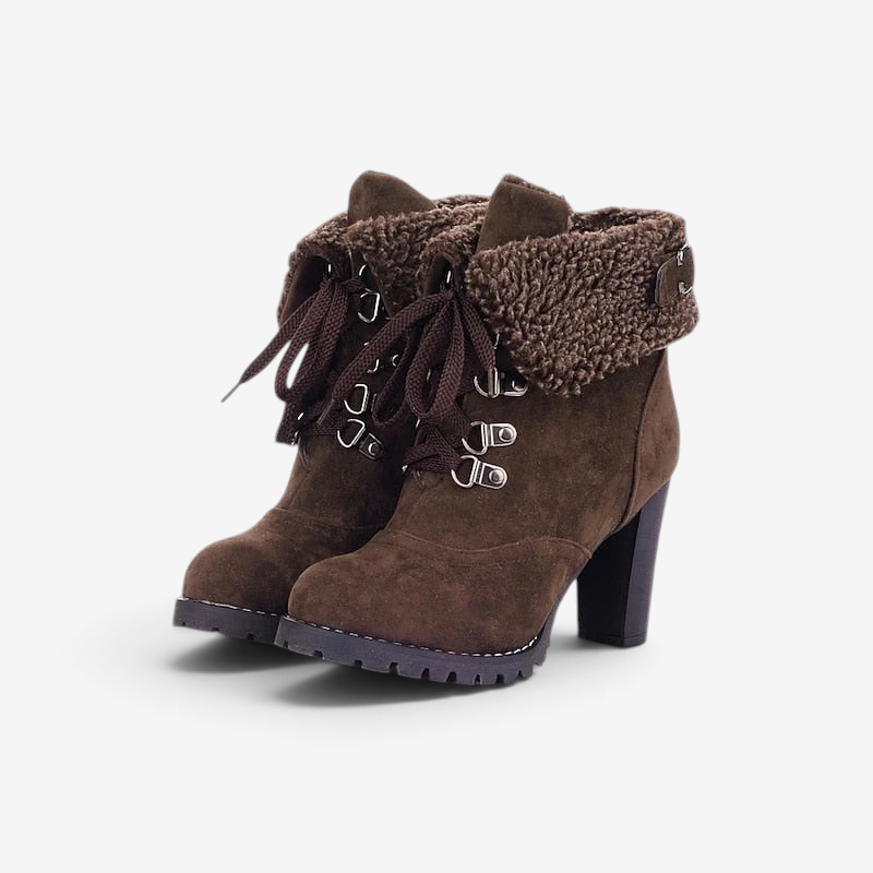 Foldara - Women's Lace-Up Ankle Boots with Stacked