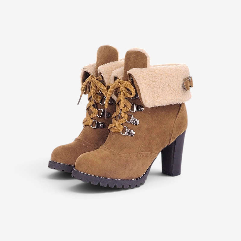 Foldara - Women's Lace-Up Ankle Boots with Stacked