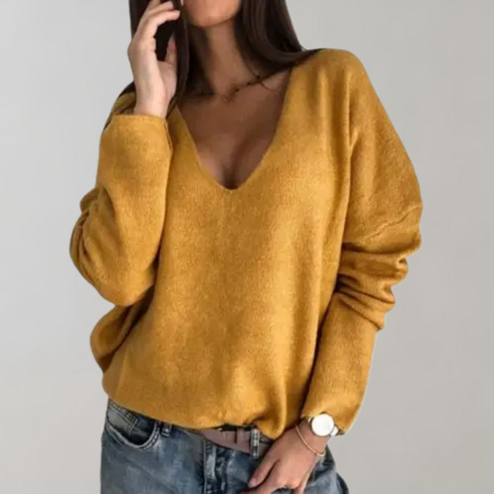 Isla – Oversize sweter z dekoltem w serek i długimi rękawami