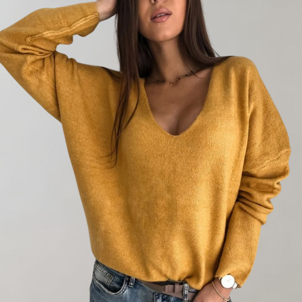 Isla – Oversize sweter z dekoltem w serek i długimi rękawami